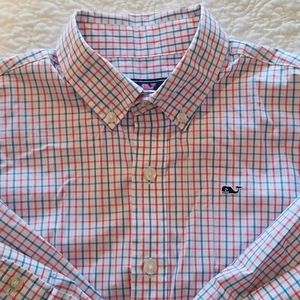 Boys size M, Vineyard Vines poplin whale shirt